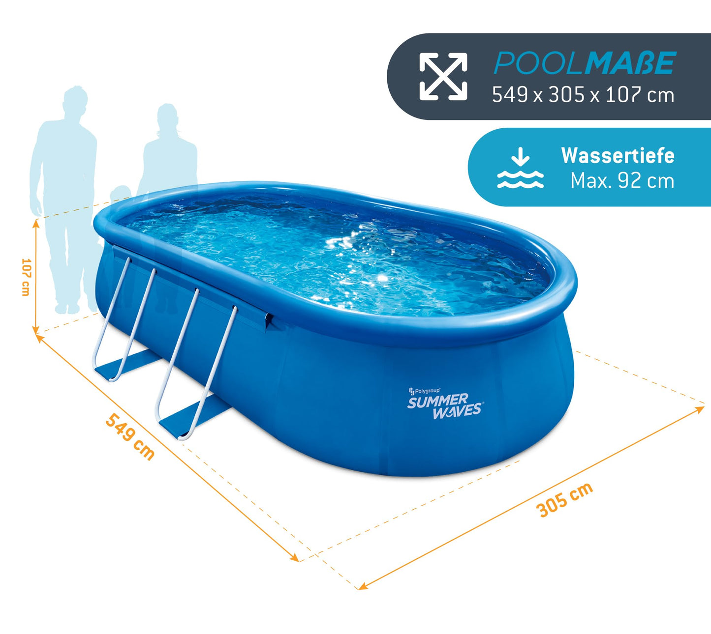 Summer Waves Quick Up Pool Oval 549x305x107cm Set mit Pumpe