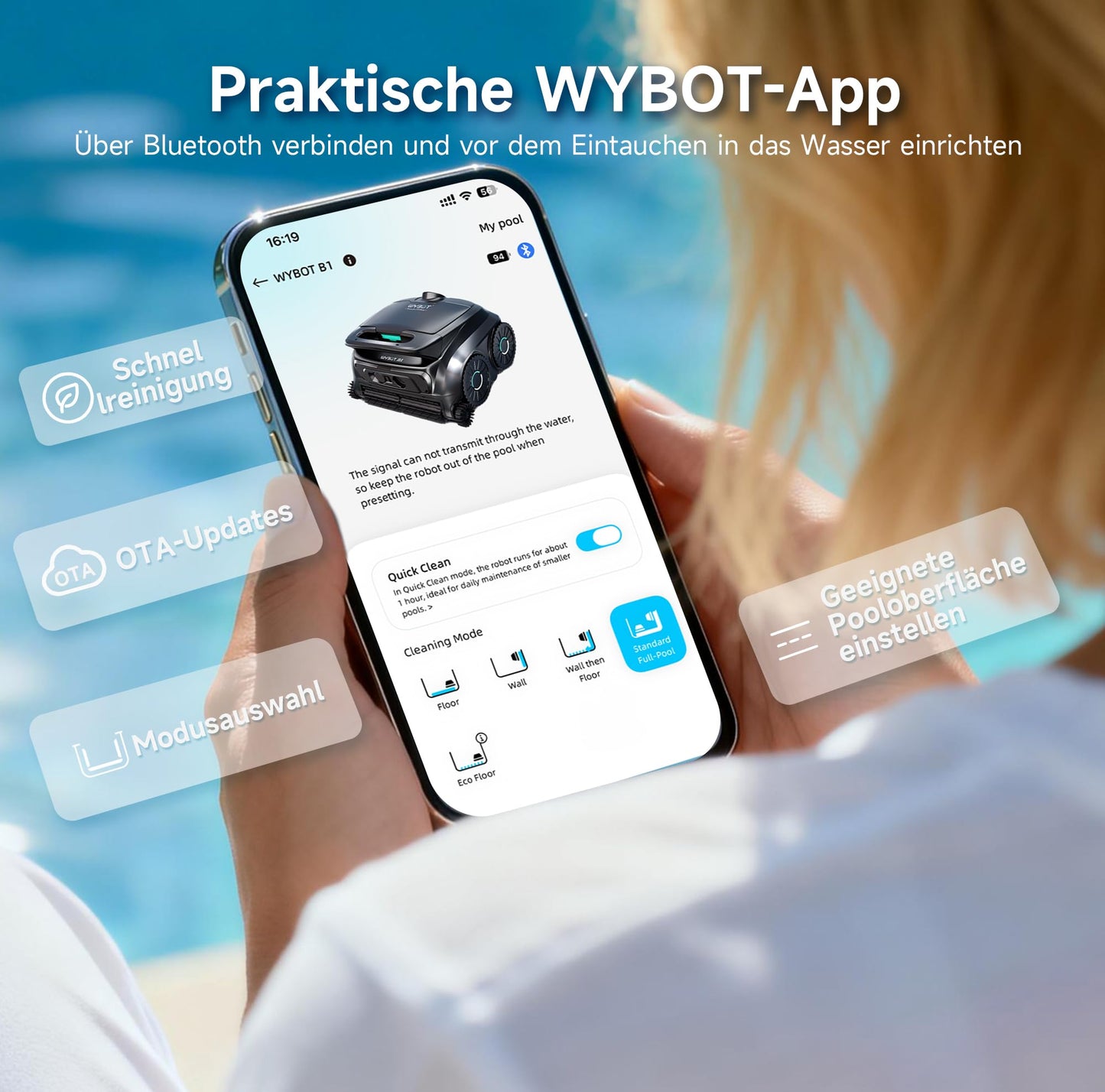 WYBOT B1 Akku-Poolroboter | App-Steuerung | Schwarz-Grün