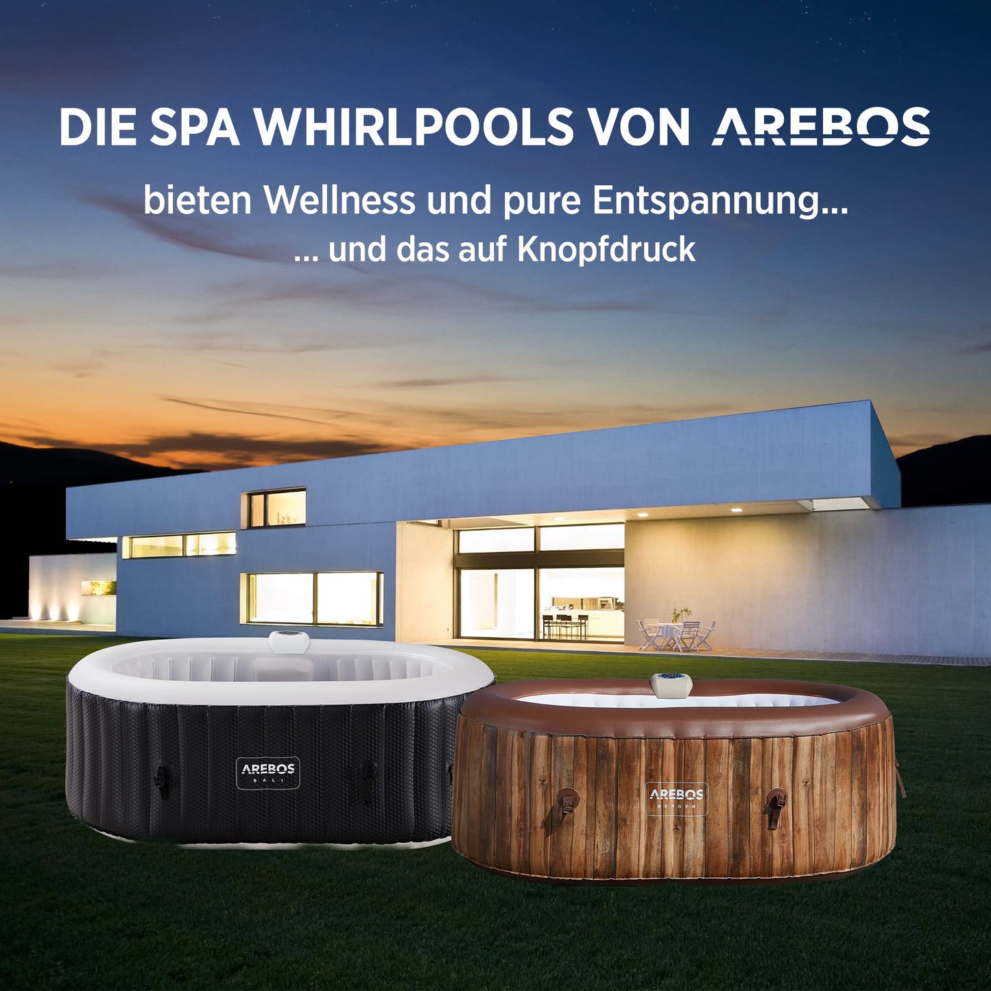 Arebos Whirlpool Aufblasbar 2 Personen Oval – 90 Düsen, 550 L