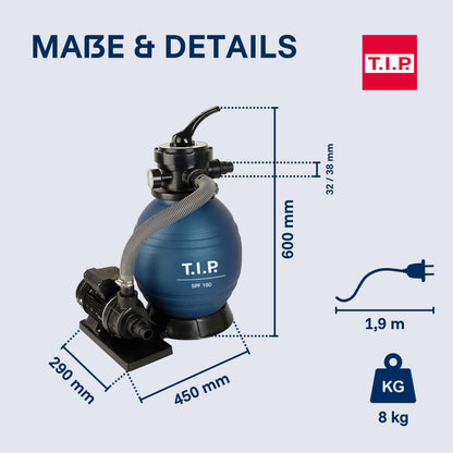 T.I.P. SPF 180 Sandfilteranlage 250W 7.900 l/h für Pools 20m³