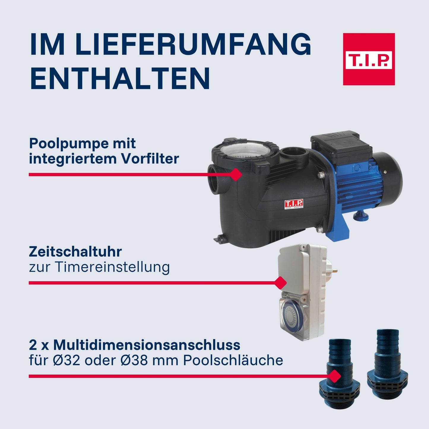 T.I.P. Poolpumpe mit Timer 10.000 l/h 400W für Pools bis 30m³