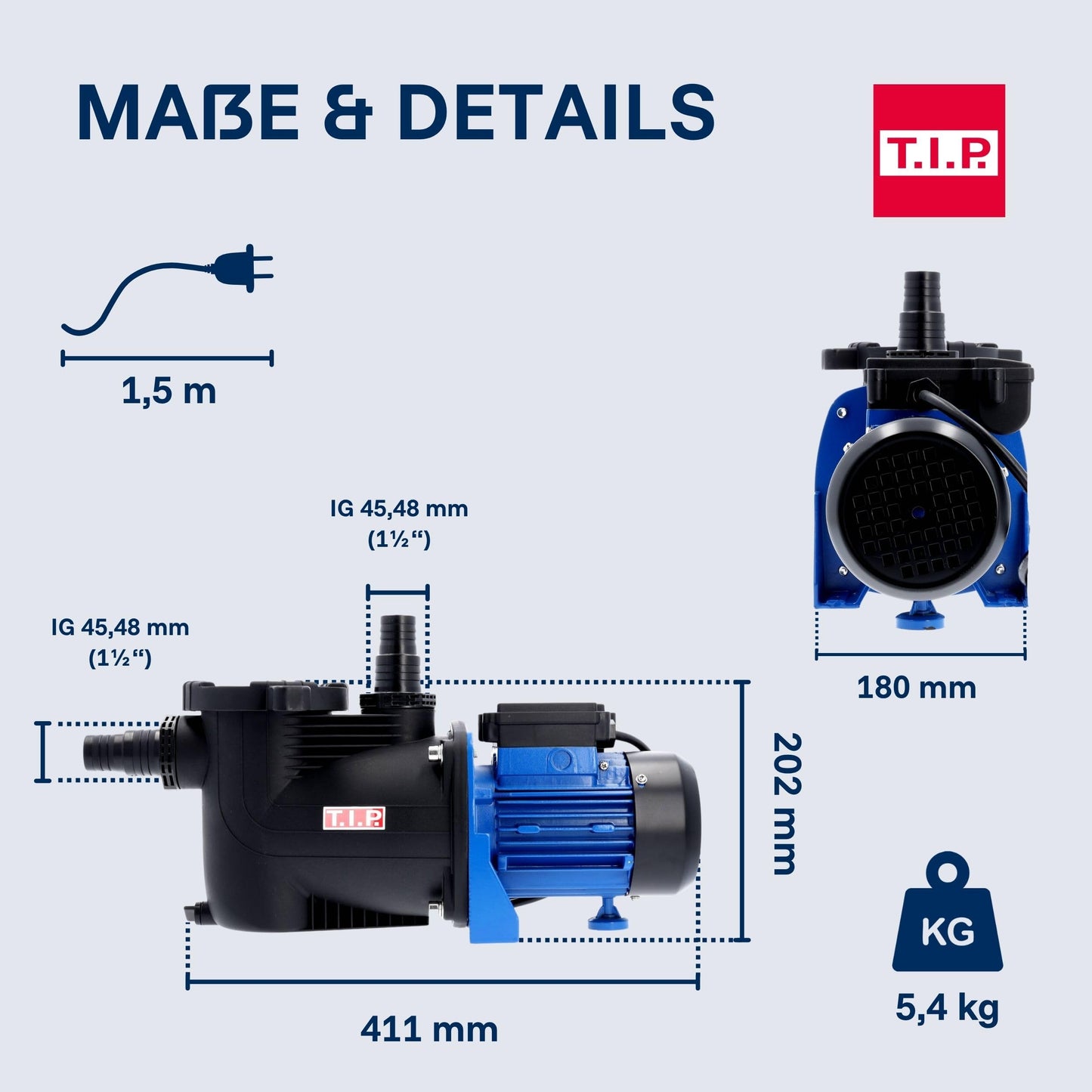 T.I.P. Poolpumpe mit Timer 10.000 l/h 400W für Pools bis 30m³