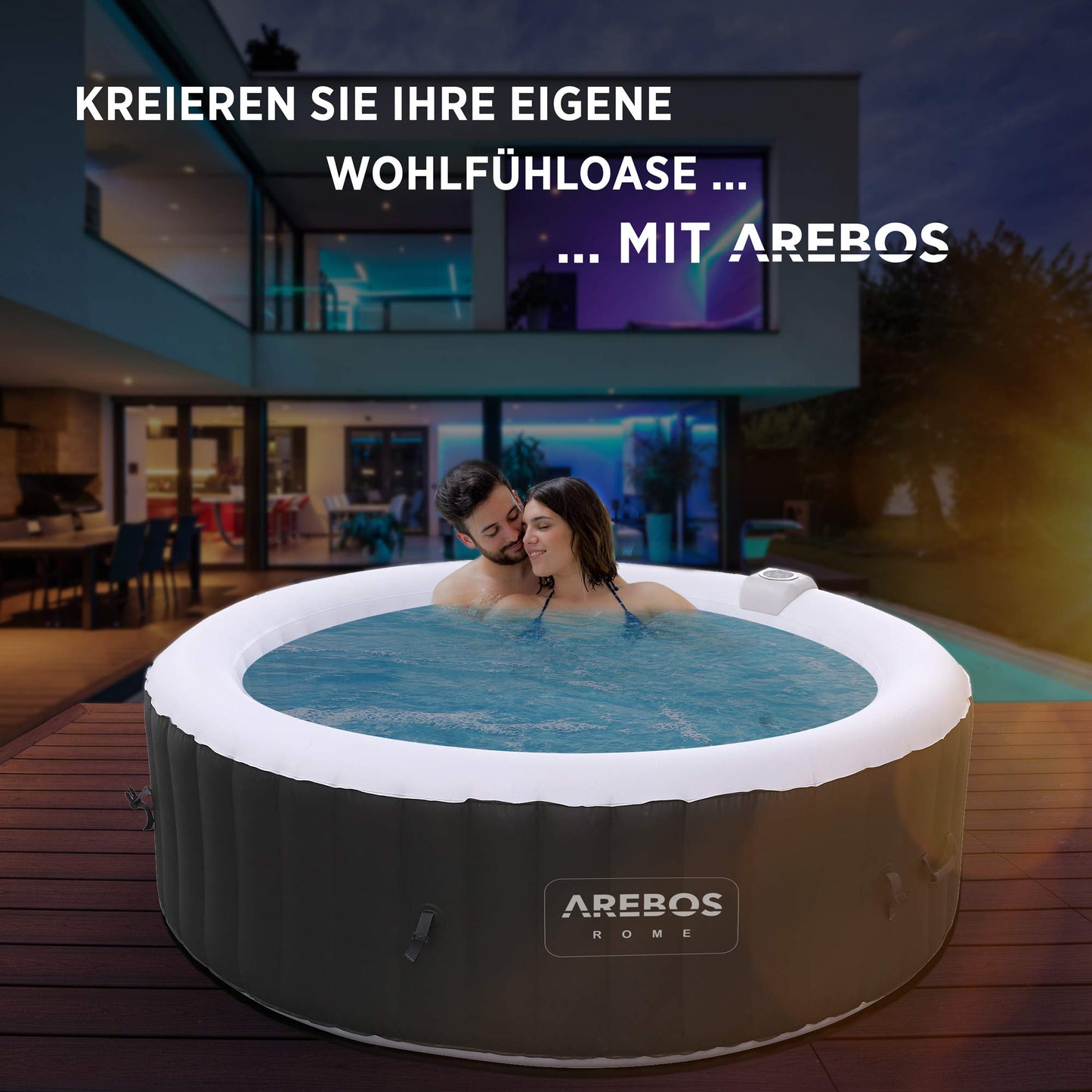 Arebos Whirlpool Aufblasbar 6 Personen – 130 Düsen, 1000 L