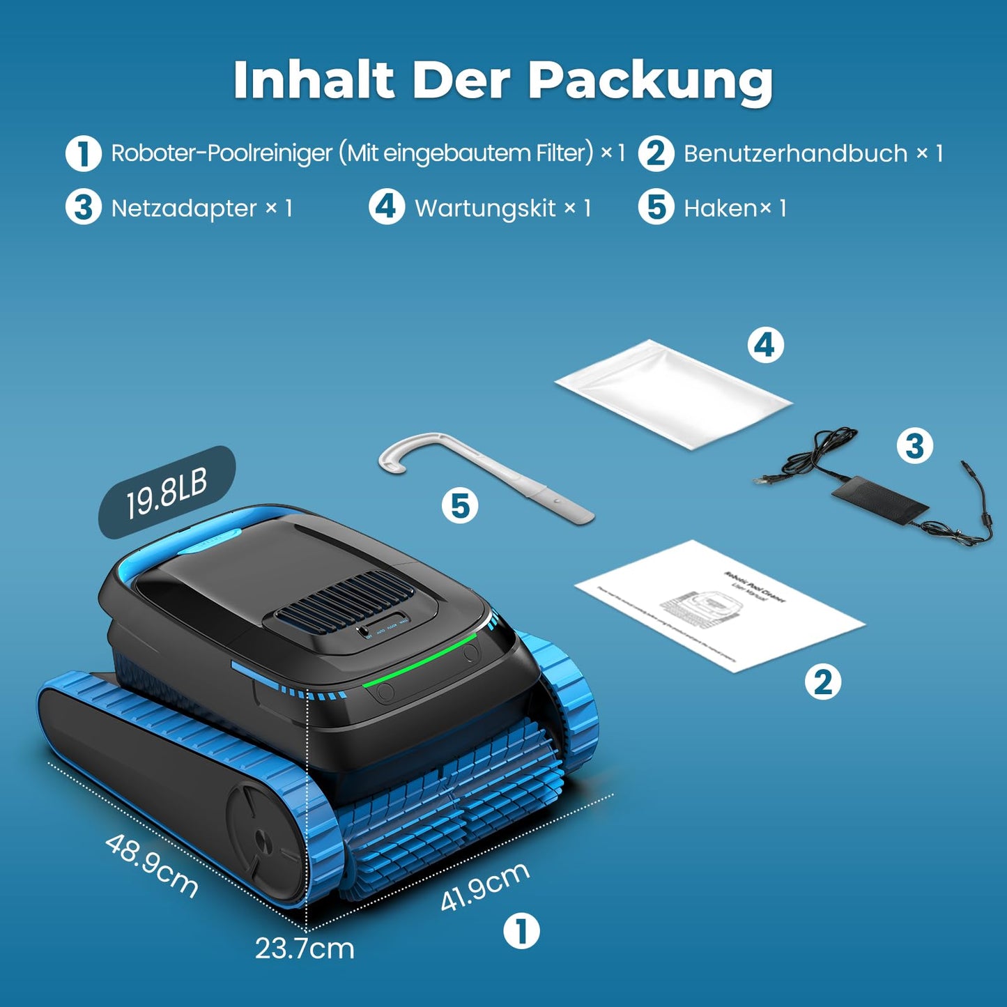BOTLUXE PC20 Poolroboter App-Steuerung, 18927 LPH, bis 170 m²