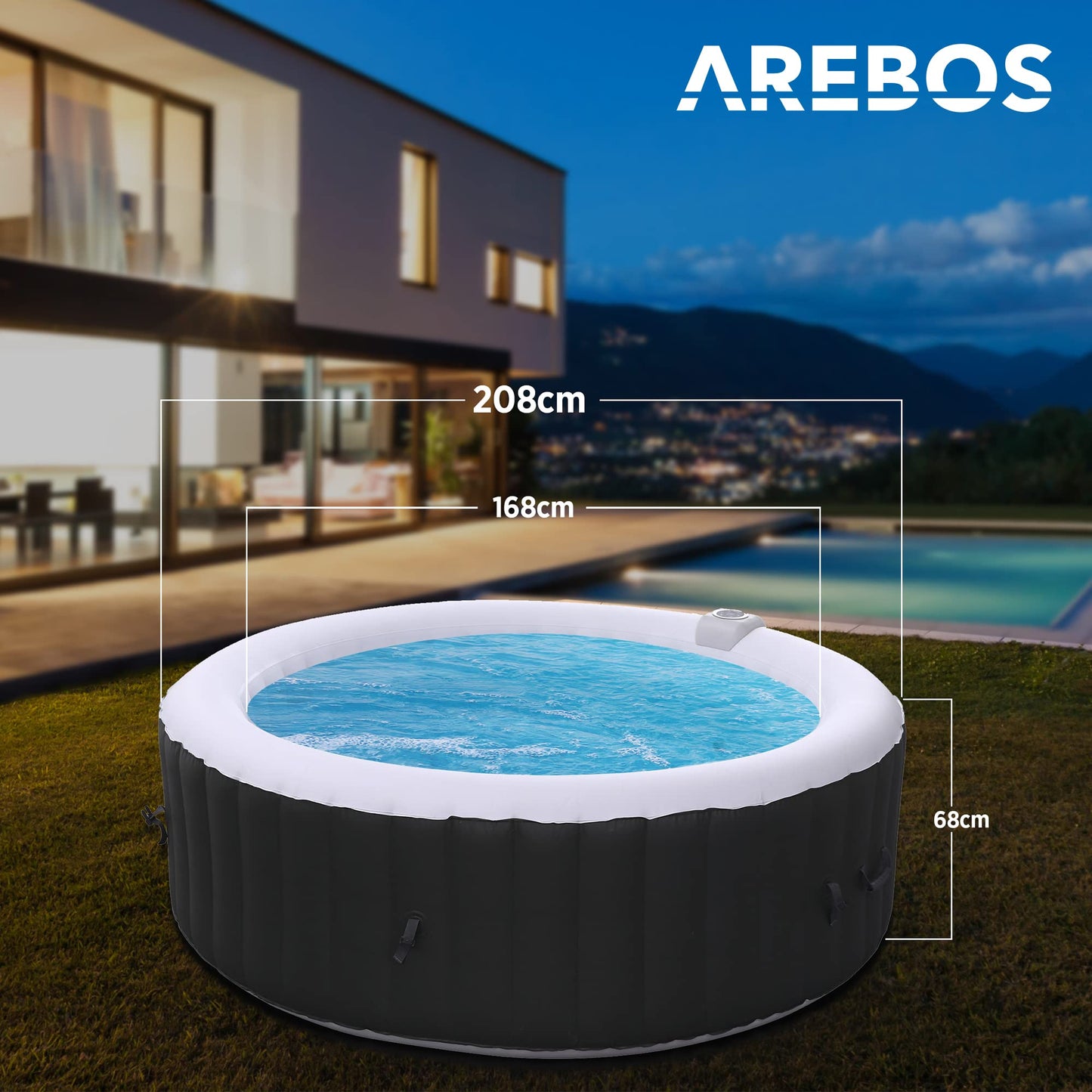 Arebos Whirlpool Aufblasbar 6 Personen – 130 Düsen, 1000 L