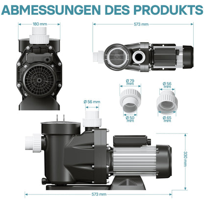 WilTec Poolpumpe 19.200 l/h 750W Filterpumpe Umwälzpumpe