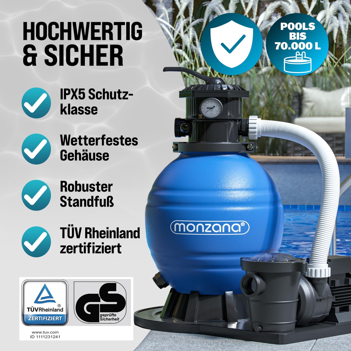 Monzana Sandfilteranlage SF159 15.900 l/h – bis 70.000 L