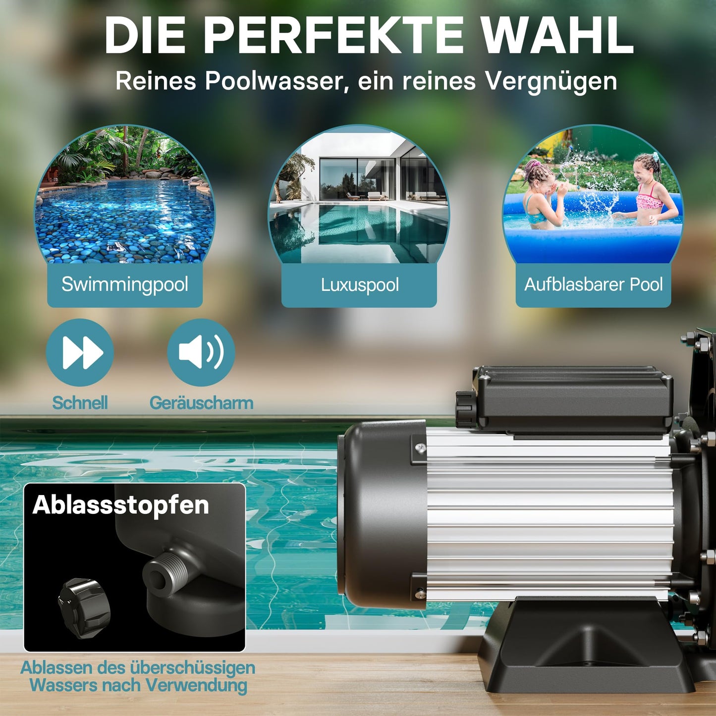 WilTec Poolpumpe 19.200 l/h 750W Filterpumpe Umwälzpumpe