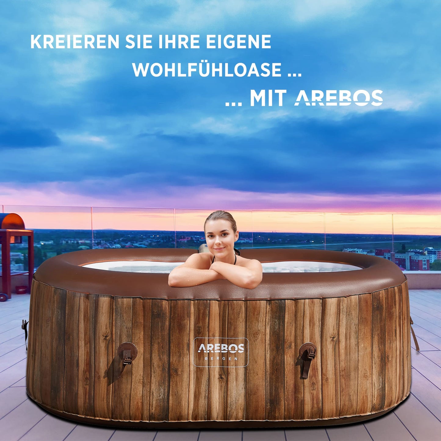Arebos Whirlpool Aufblasbar 2 Personen Oval – 90 Düsen, 550 L
