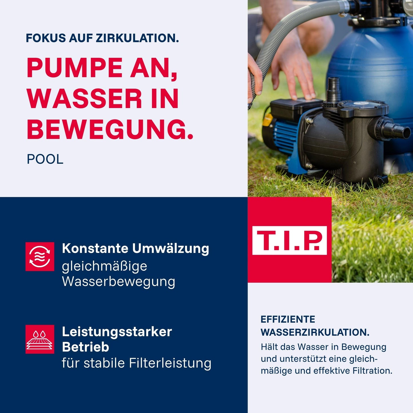 T.I.P. Poolpumpe mit Timer 10.000 l/h 400W für Pools bis 30m³