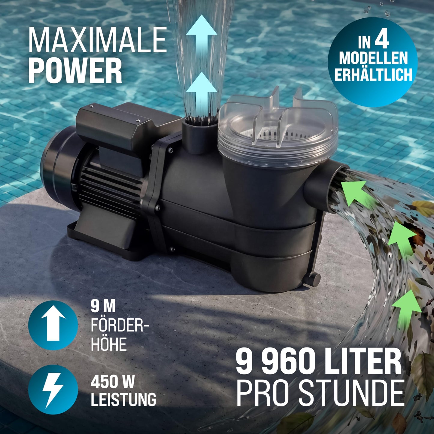 Monzana Filterpumpe 9.960 l/h mit Vorfilter – Poolpumpe