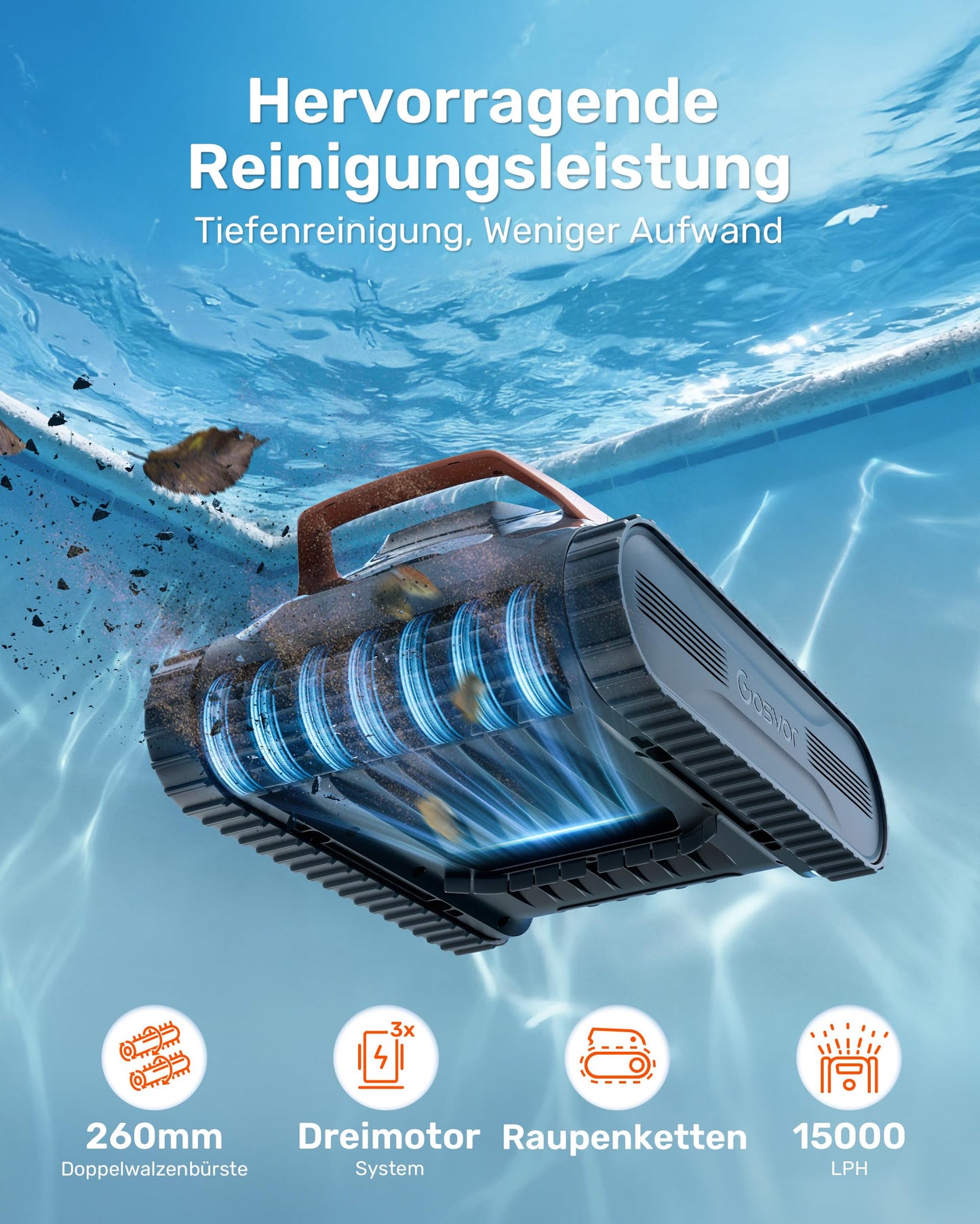 Gosvor LiteVac G1 Poolroboter Akku – 4-in-1, 200 Min, bis 200 m²