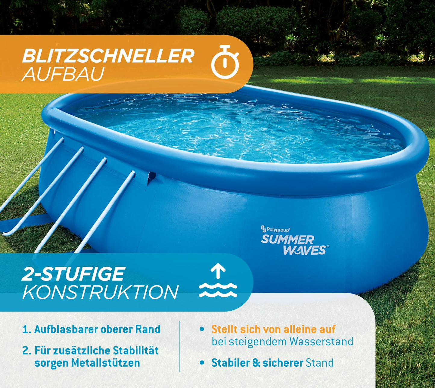 Summer Waves Quick Up Pool Oval 457x305x107cm Set mit Pumpe