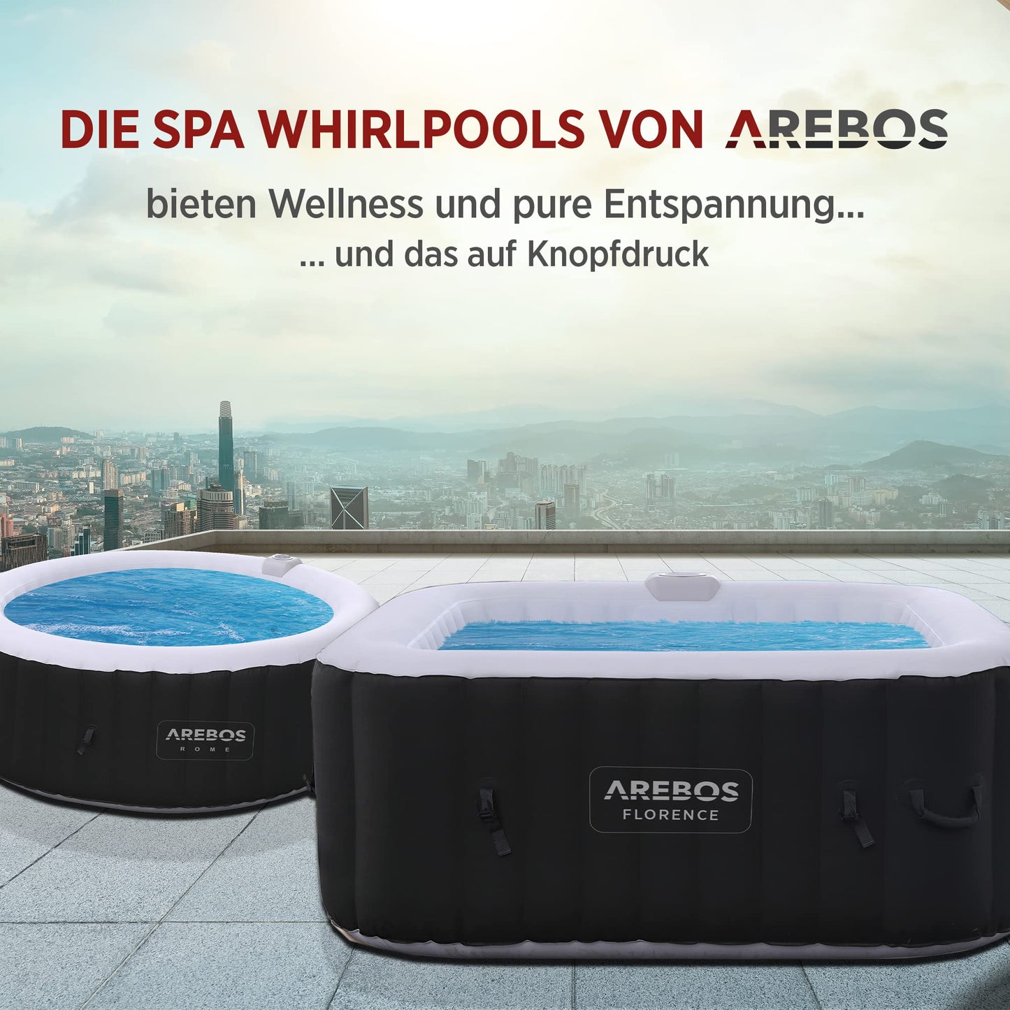 Arebos Aufblasbarer Whirlpool 4 Personen – 100 Düsen, 600 L