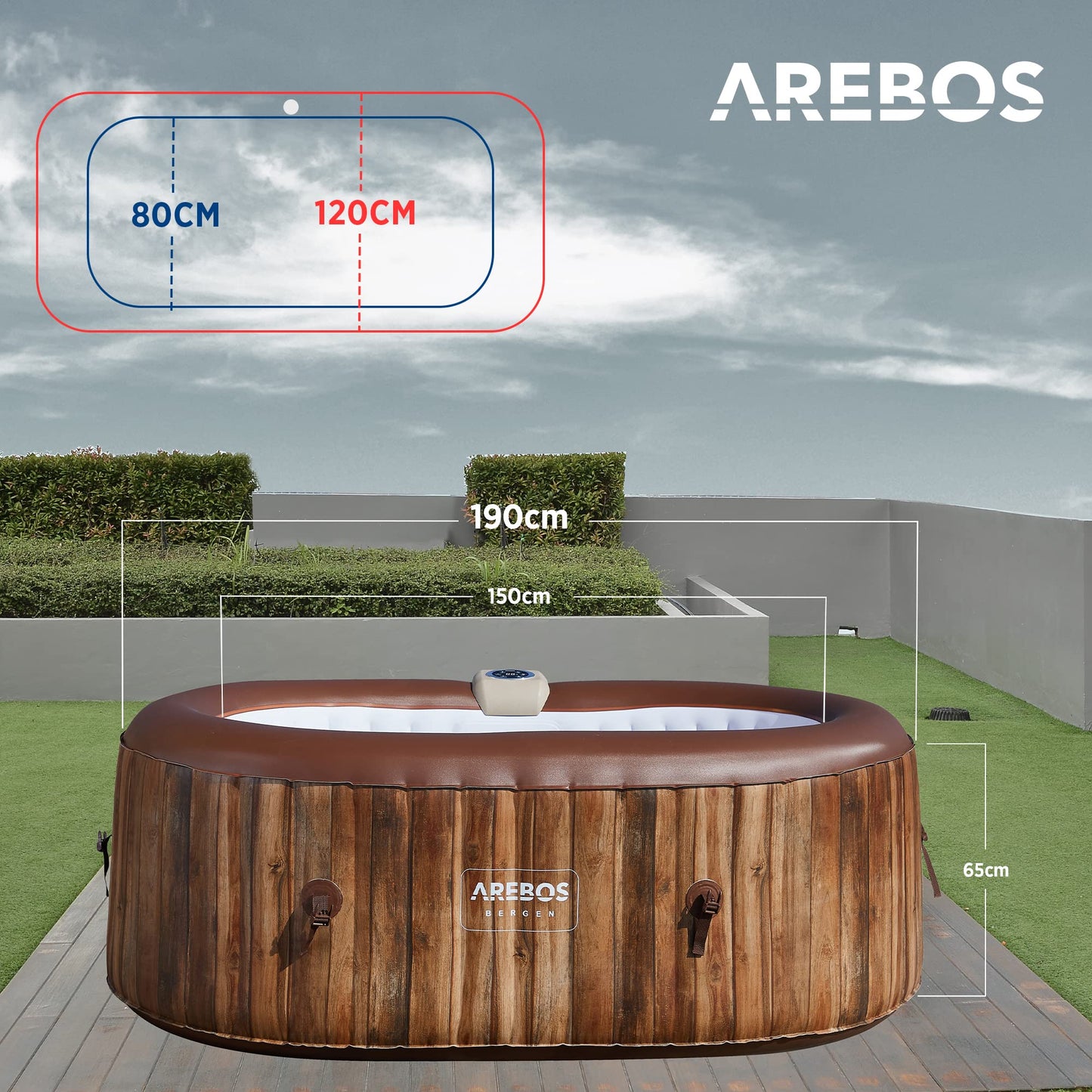 Arebos Whirlpool Aufblasbar 2 Personen Oval – 90 Düsen, 550 L