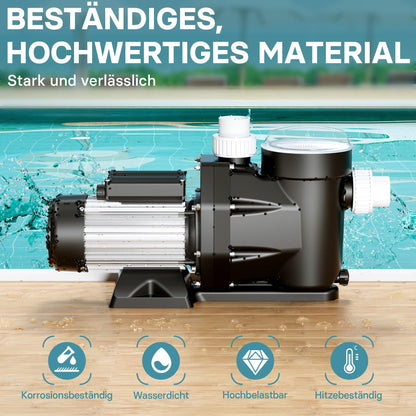 WilTec Poolpumpe 19.200 l/h 750W Filterpumpe Umwälzpumpe