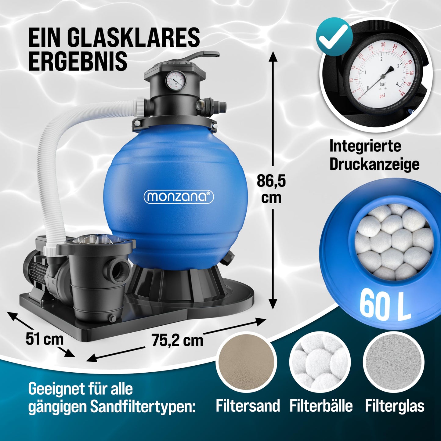 Monzana Sandfilteranlage SF159 15.900 l/h – bis 70.000 L