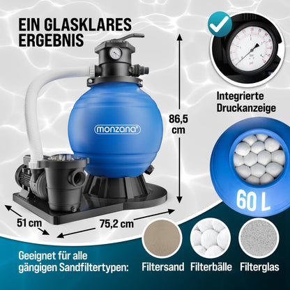 Monzana Sandfilteranlage SF159 15.900 l/h – bis 70.000 L
