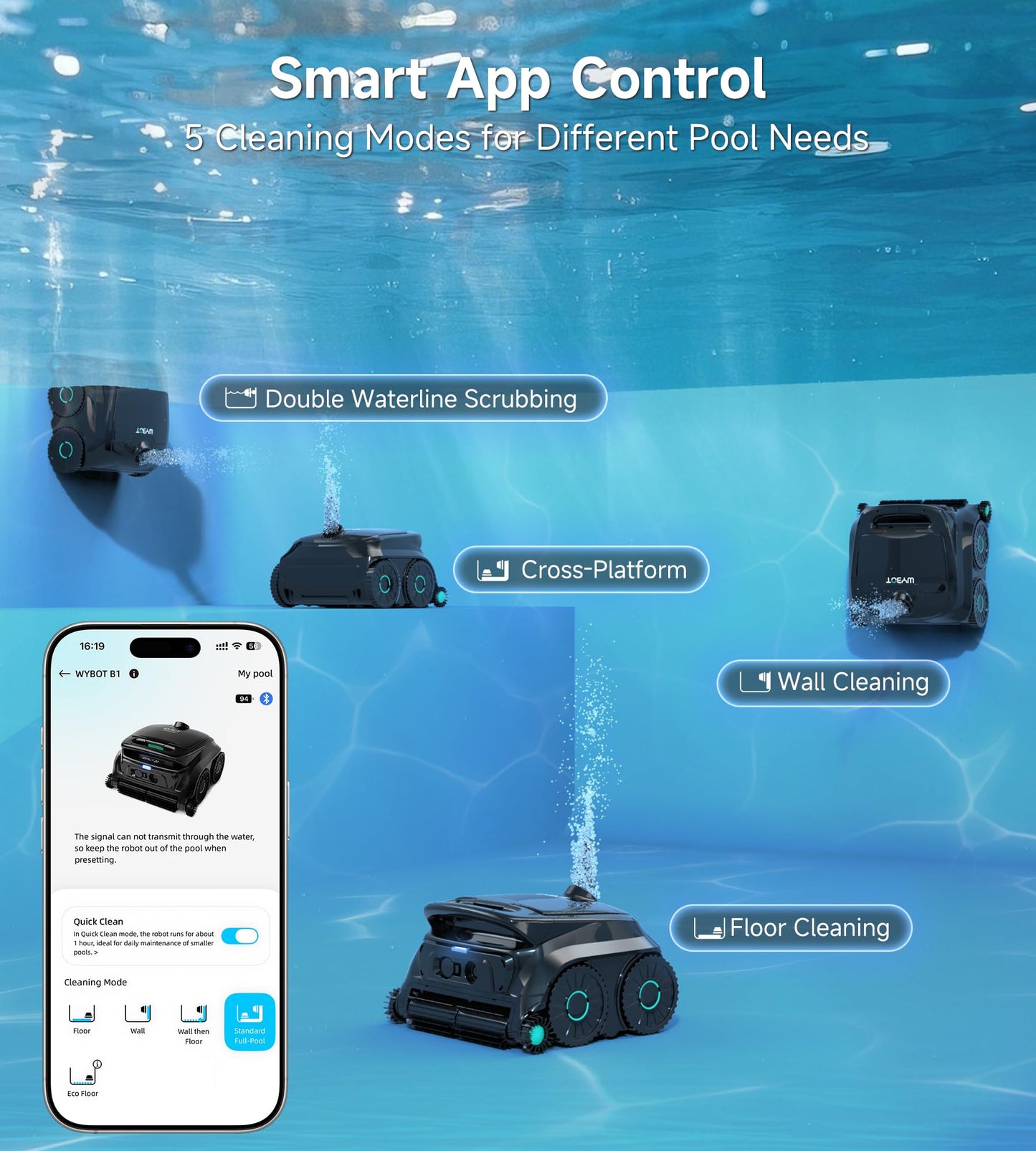 WYBOT OS600 Akku-Poolroboter | 120 Min | Wand & Boden