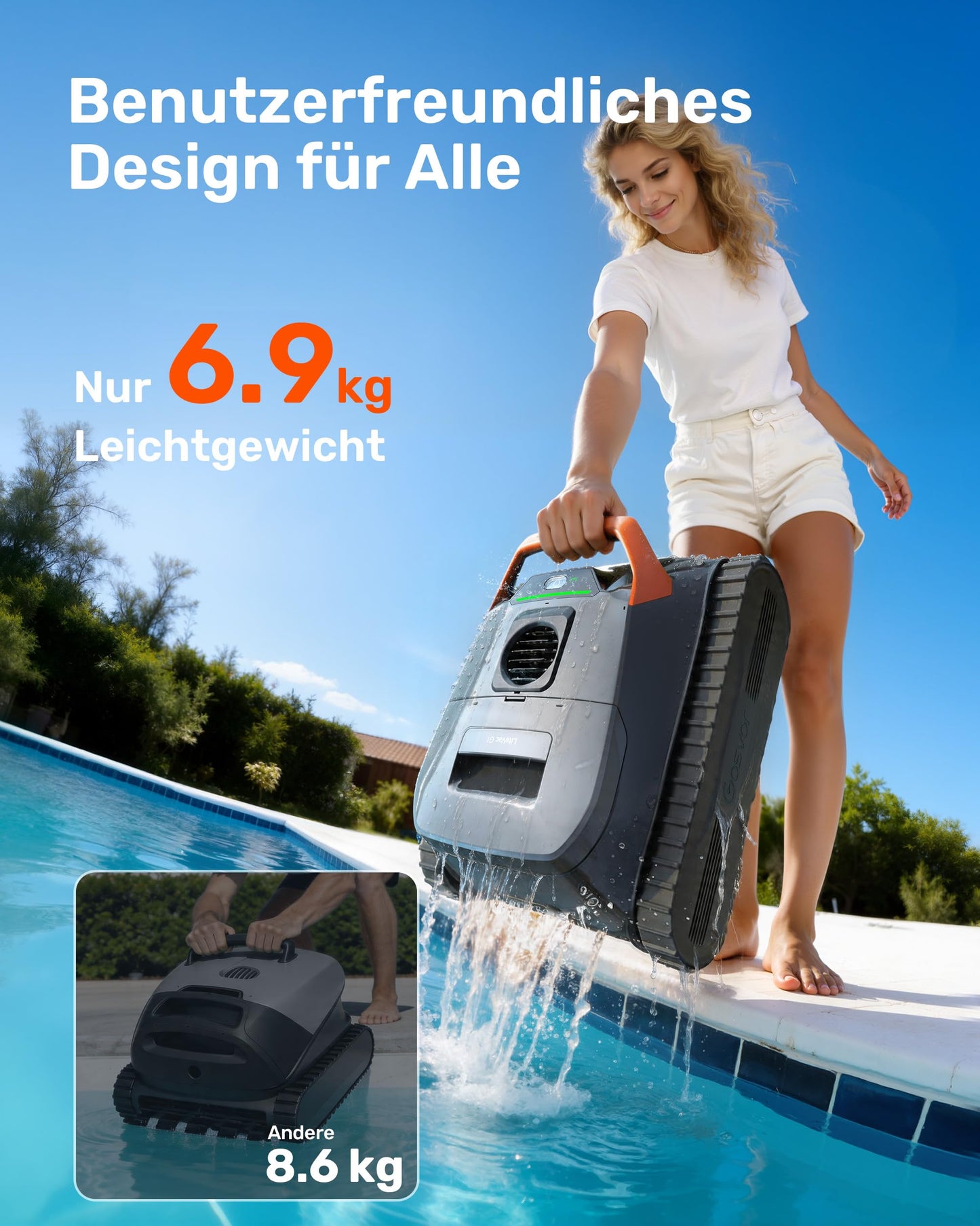 Gosvor LiteVac G1 Poolroboter Akku – 4-in-1, 200 Min, bis 200 m²