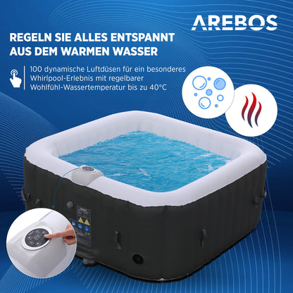 Arebos Aufblasbarer Whirlpool 4 Personen – 100 Düsen, 600 L