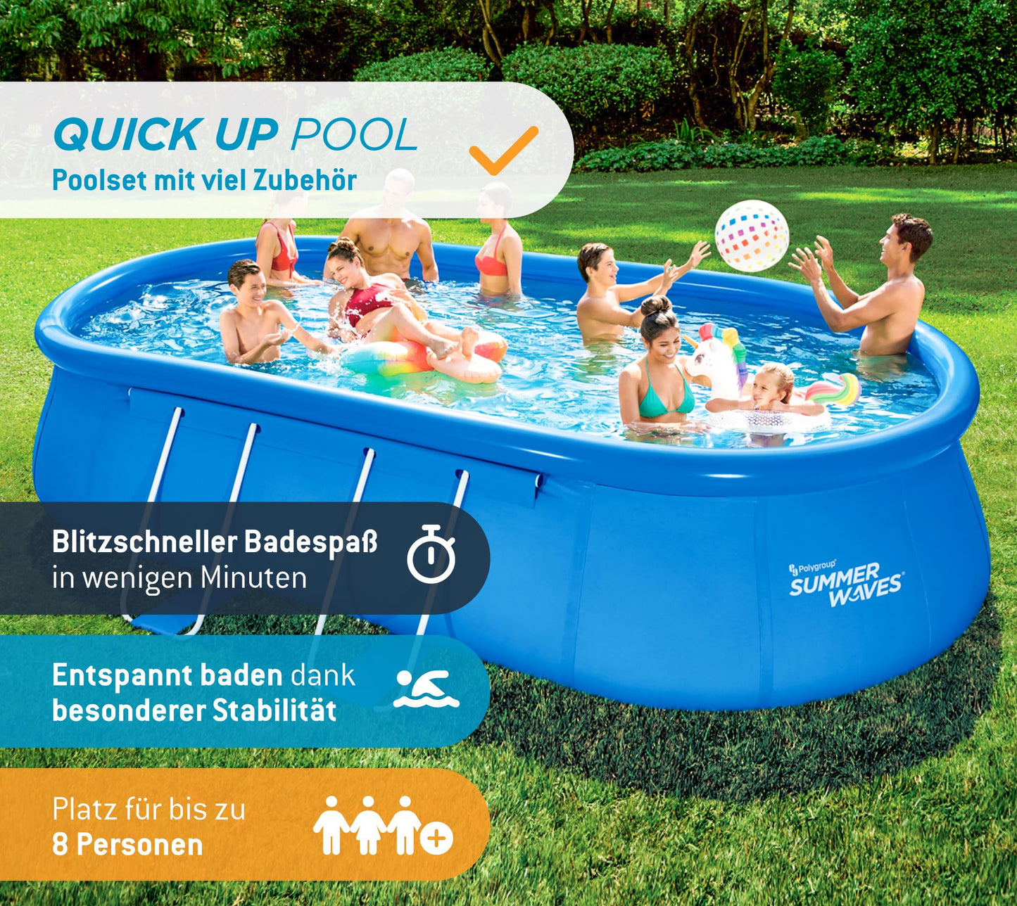 Summer Waves Quick Up Pool Oval 549x305x107cm Set mit Pumpe