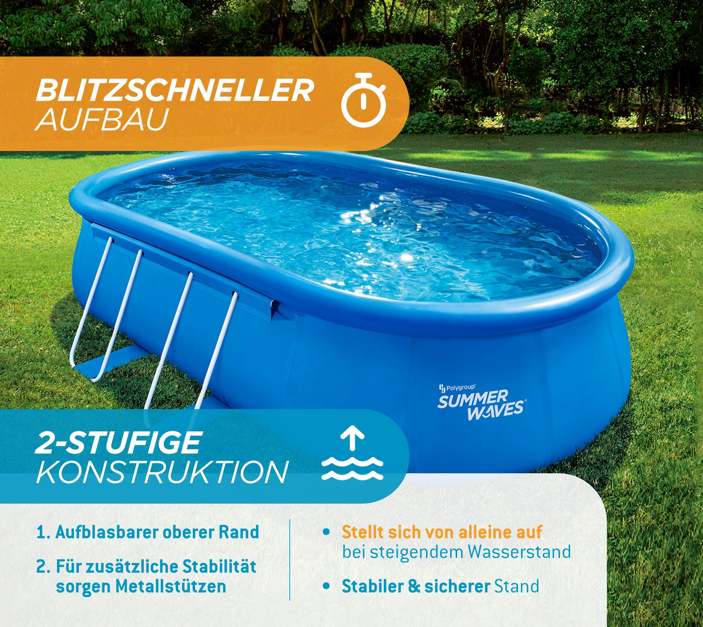 Summer Waves Quick Up Pool Oval 549x305x107cm Set mit Pumpe