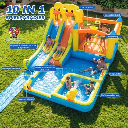 Hapfan XXL Hüpfburg 10-in-1 mit Wasserrutsche 6,2 m, 620x445x520 cm