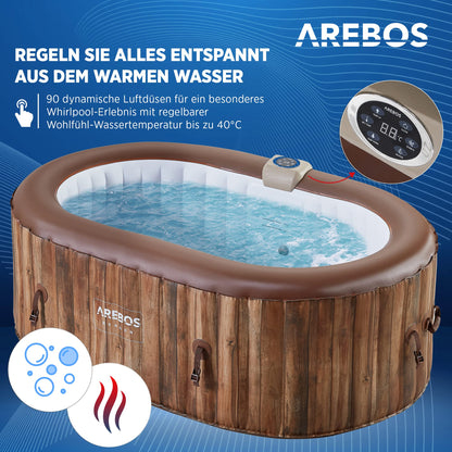 Arebos Whirlpool Aufblasbar 2 Personen Oval – 90 Düsen, 550 L
